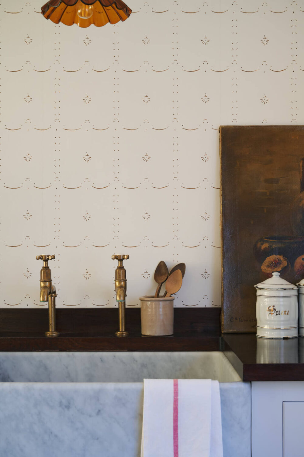 12.GrandDitsyDelft Sepia deVOL LOW RES deVOL's Ditsy Delft Wallpaper: A Subtle Pattern Inspired by a Historic Design
