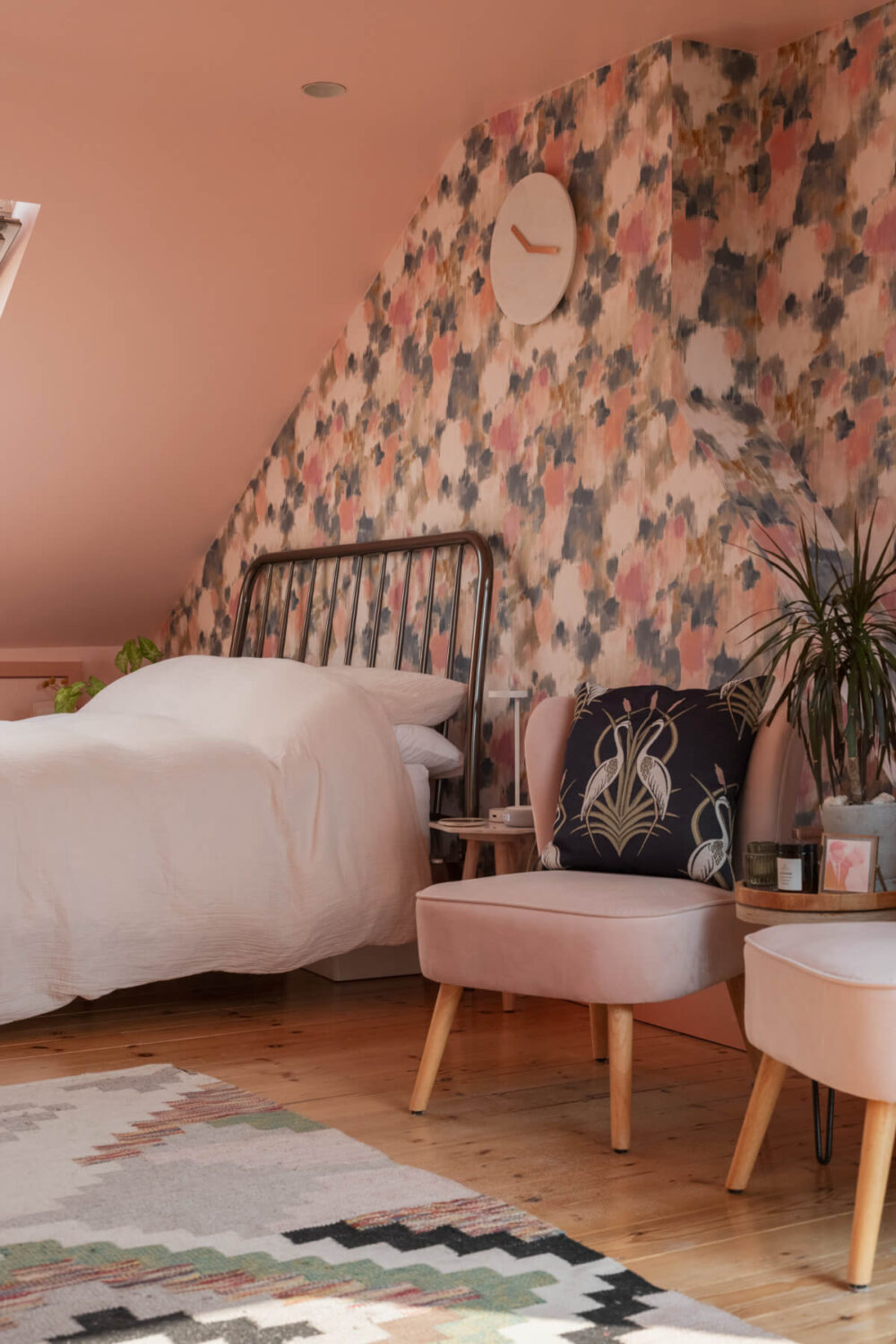 attic bedroom colorful wallpaper