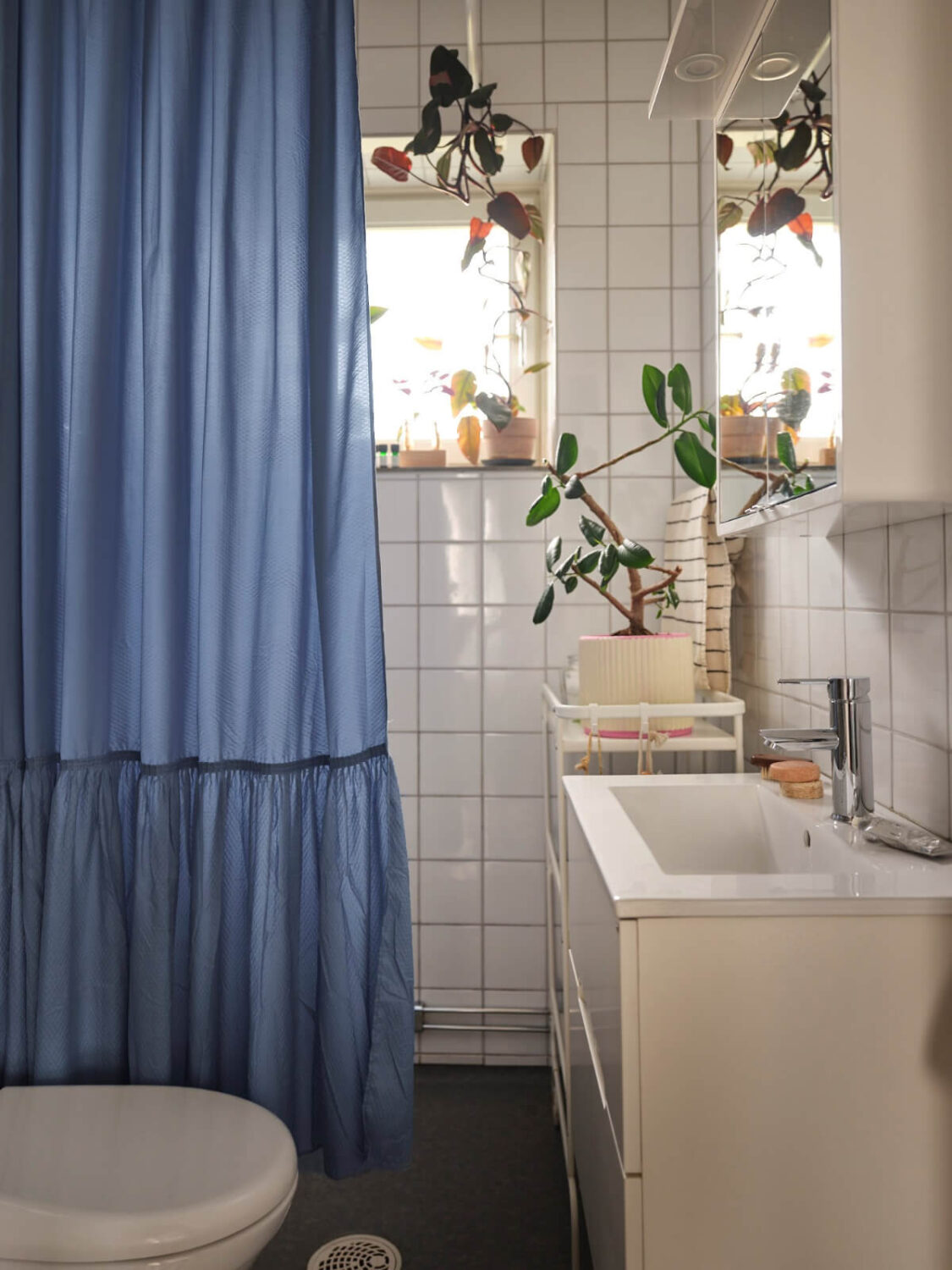 bathroom blue shower curtain