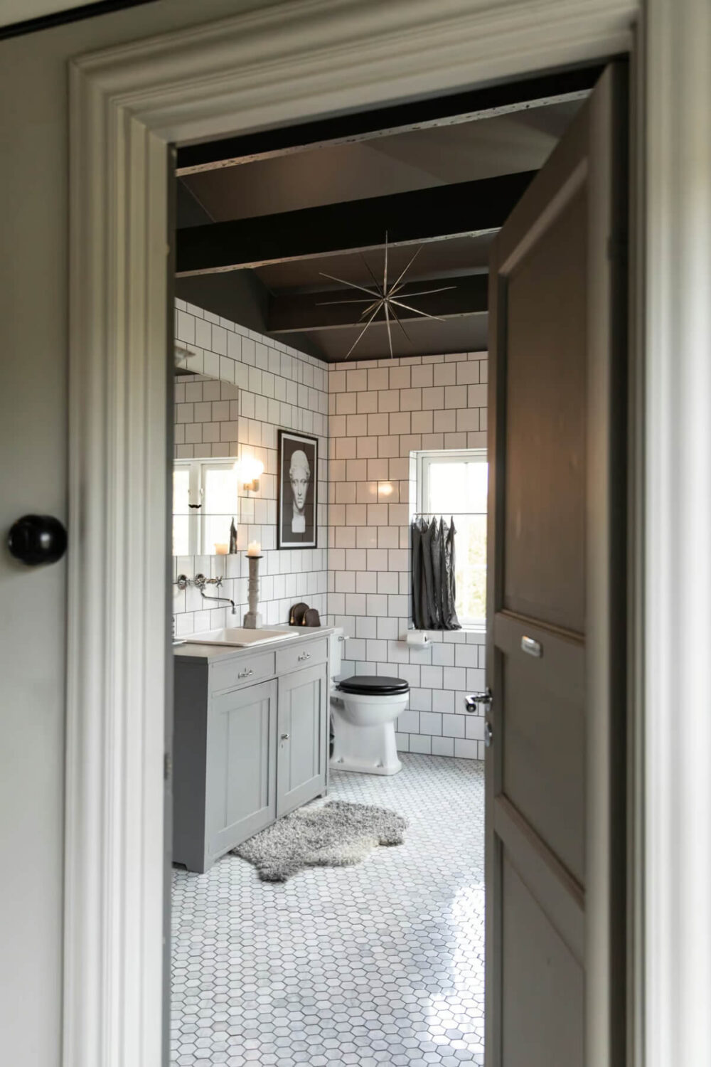bathroom carrara marble floor tiles gray ceiling nordroom