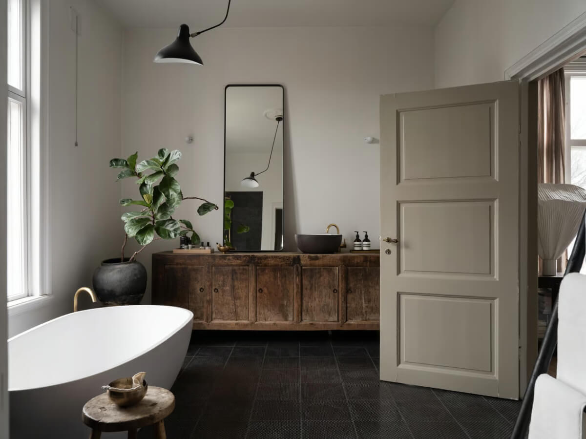 bathroom freestanding bath reclaimed cabinet black sink