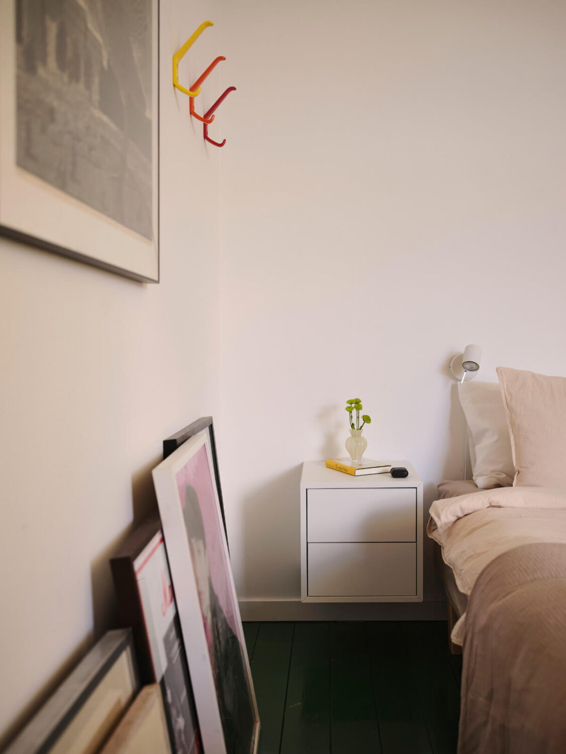 bedroom nightstand green floor