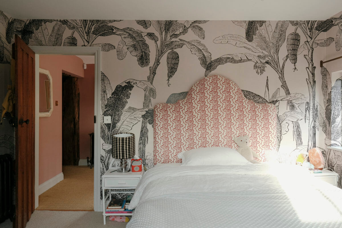 bedroom with wallpaper