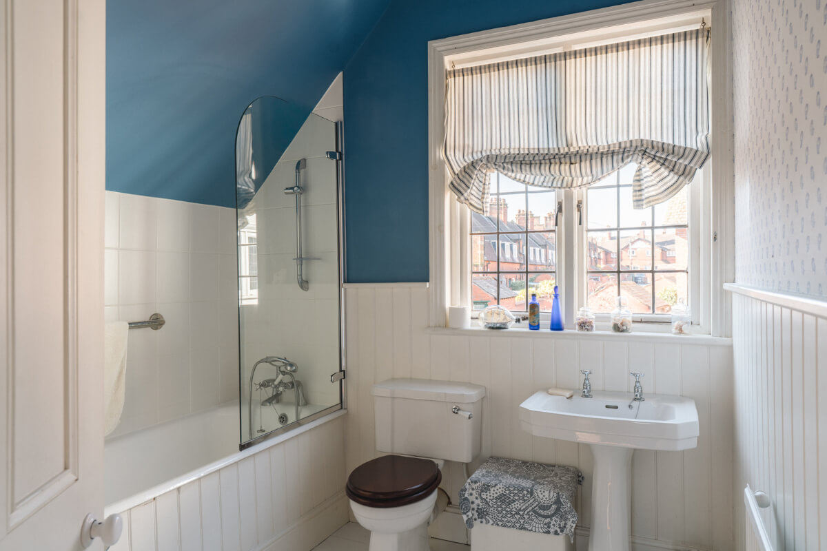 blue bathroom tongue and groove paneling