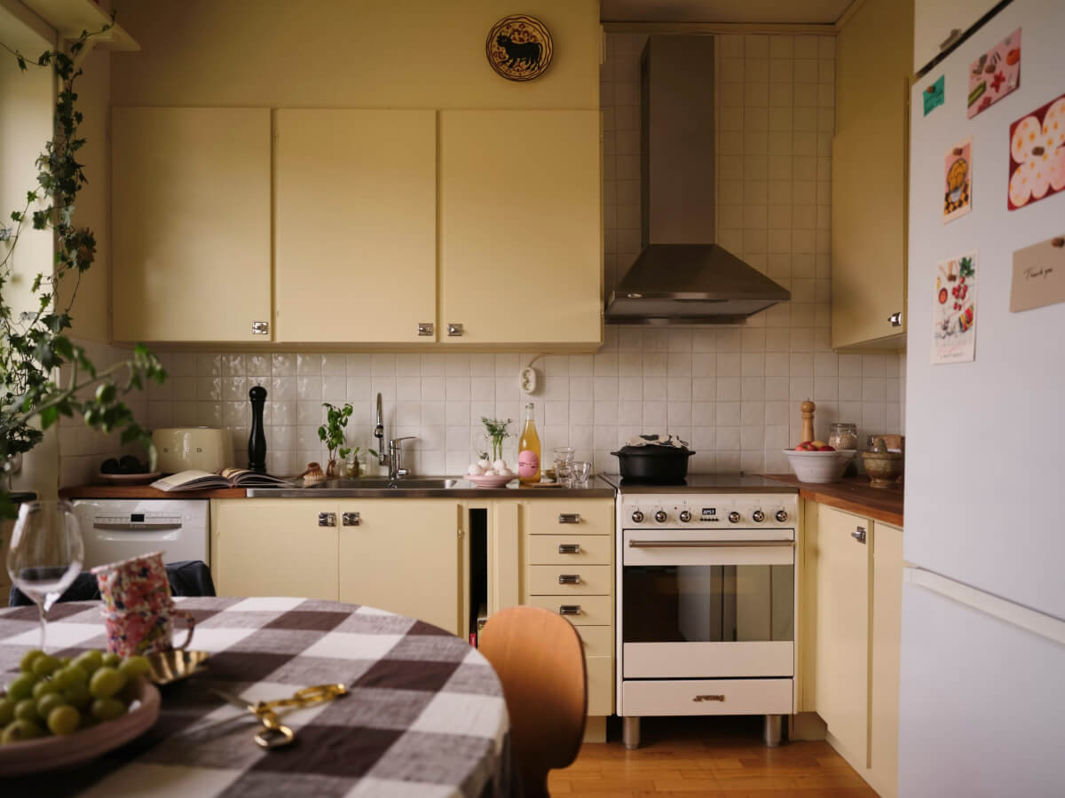 blue midcentury kitchen cabinets