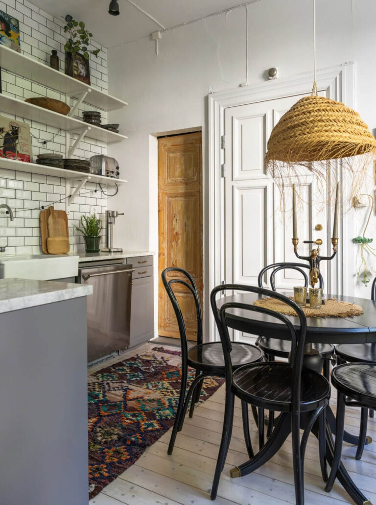 charming kitchen gray cabinets shelves and round wooden table