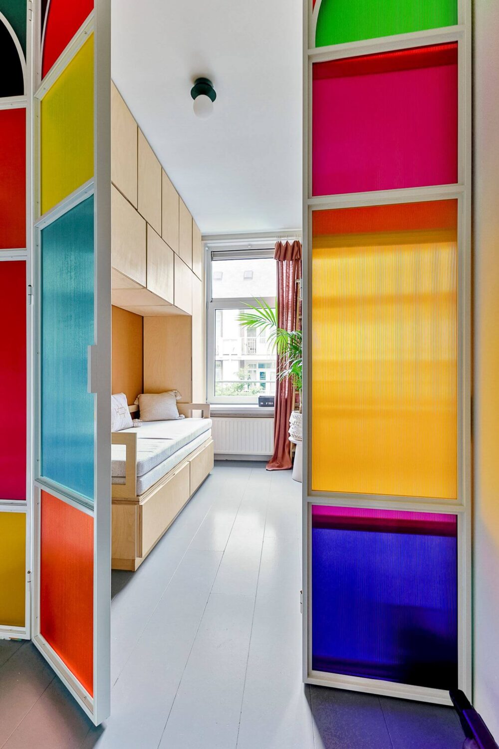 colorful glass doors bedroom