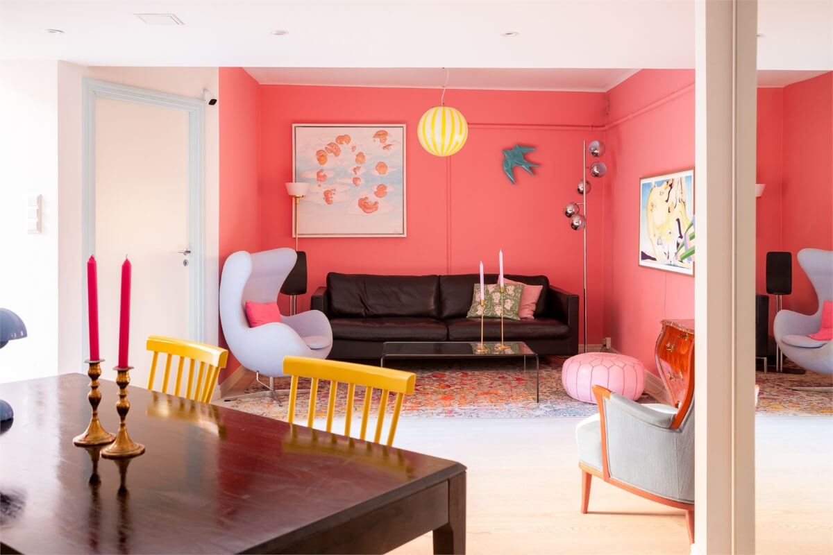 coral pink living room