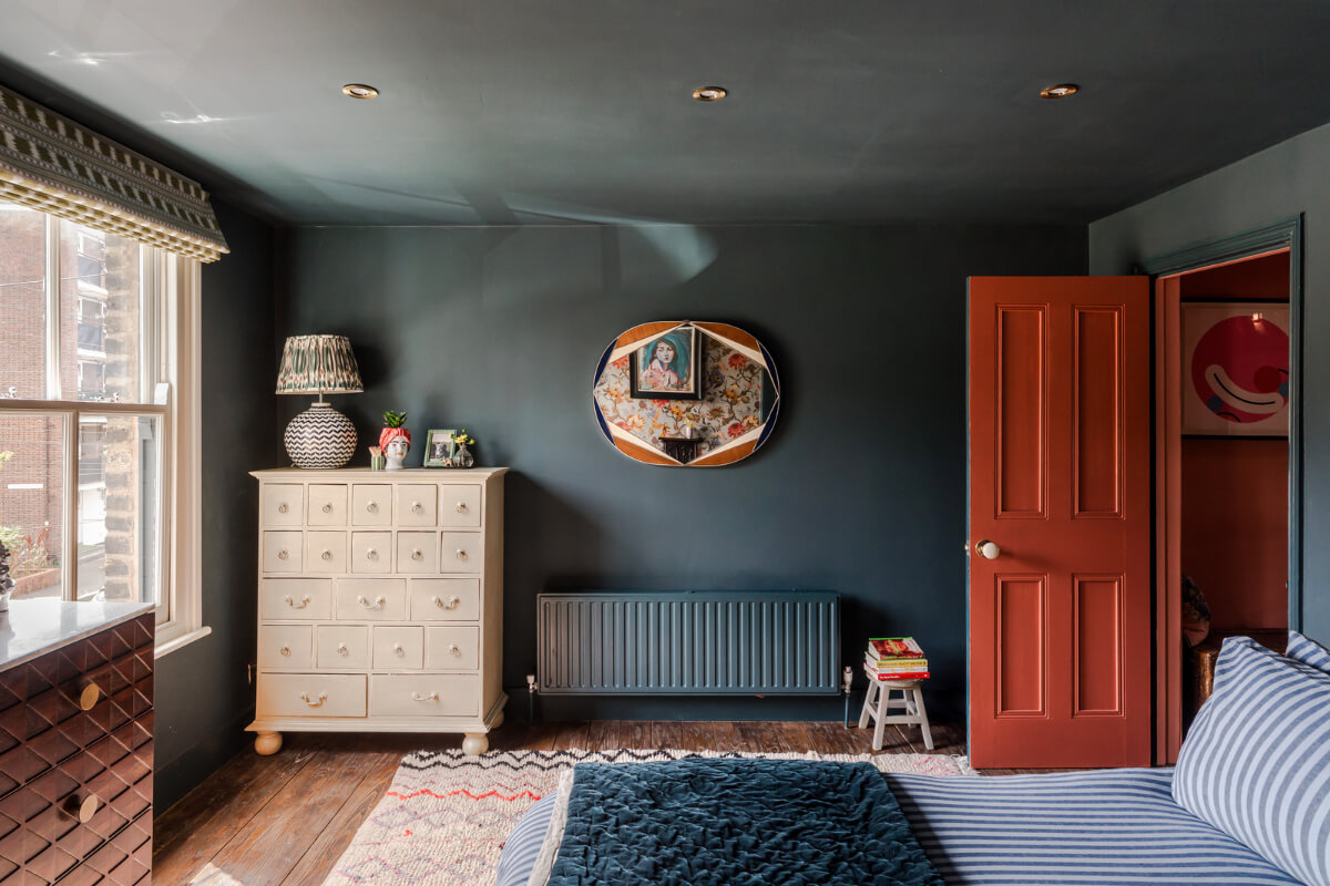 dark blue bedroom