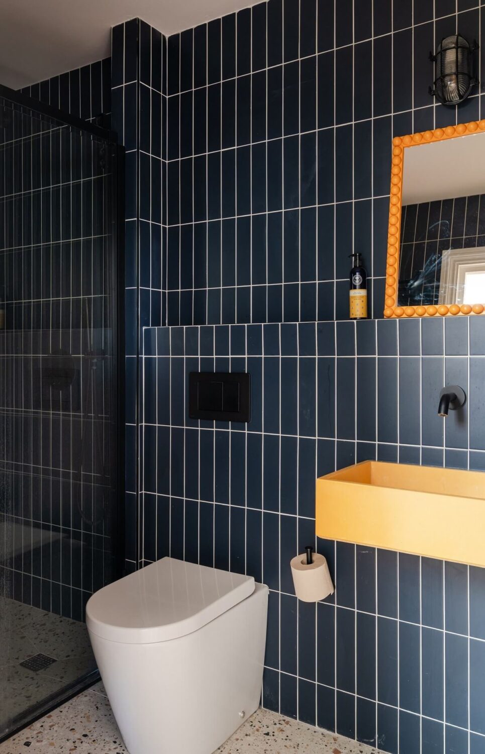 dark blue tiles small bathroom nordroom