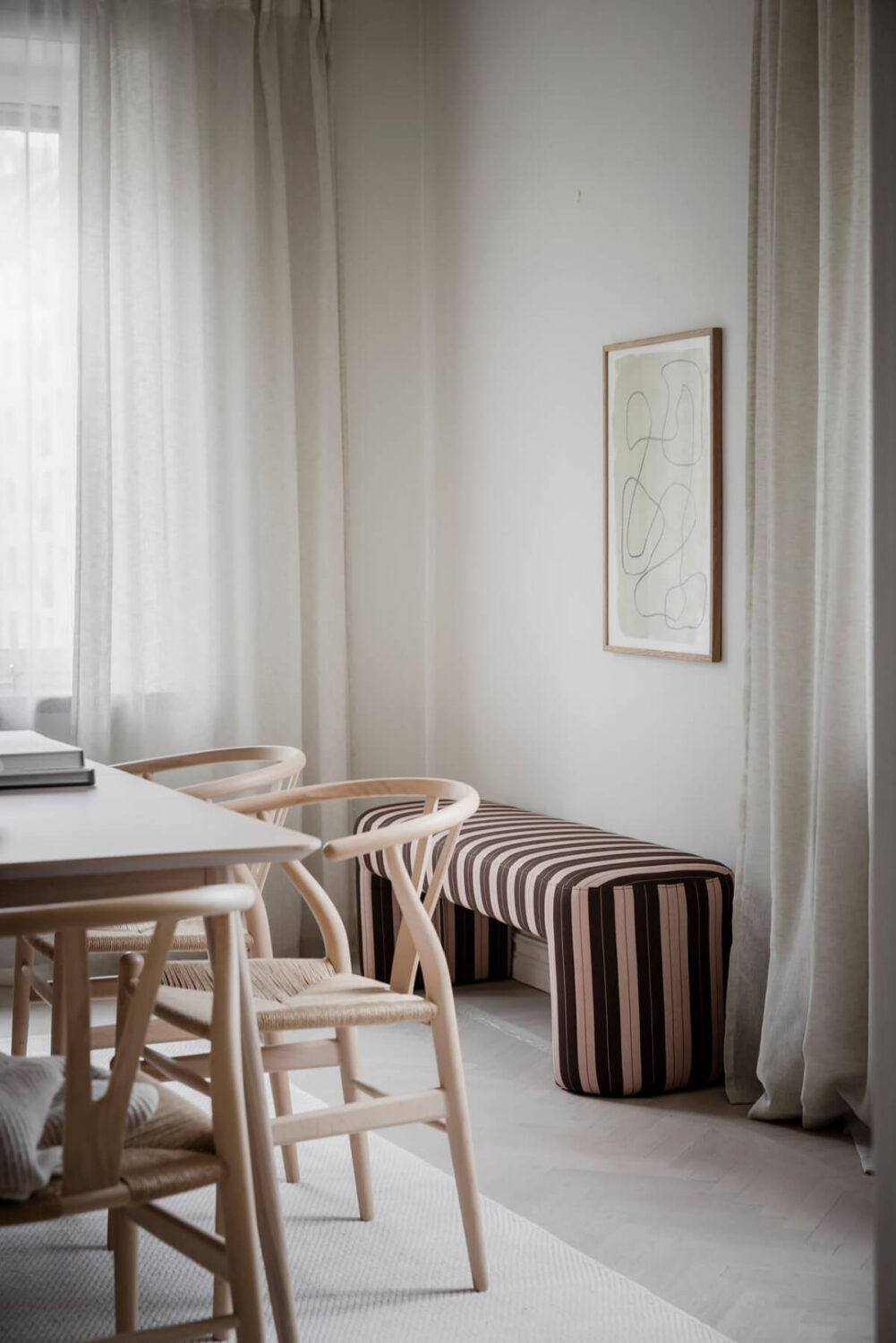 dining room striped bench