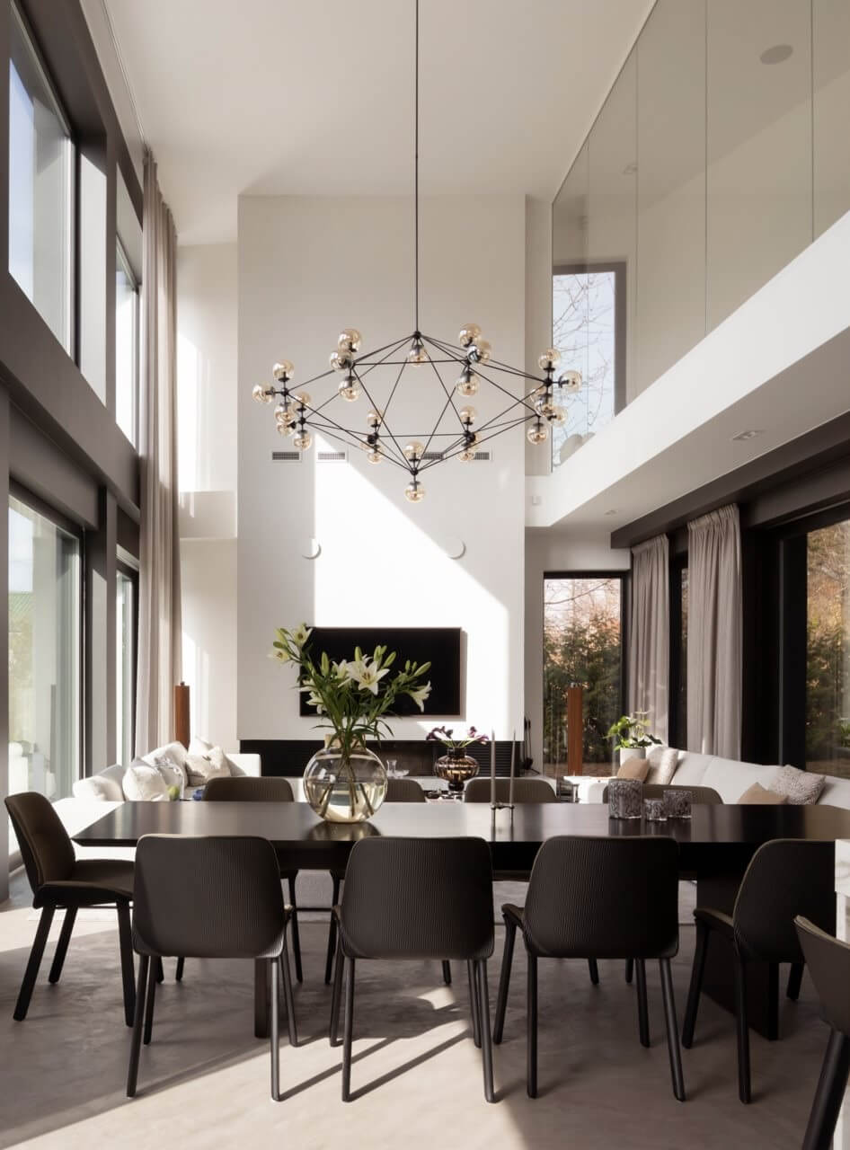 dining room with high ceilings