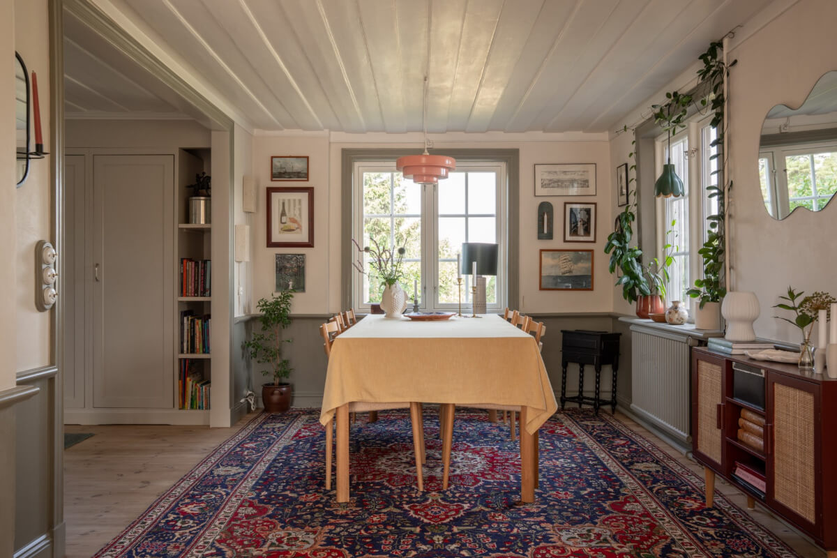 dining room with large rug