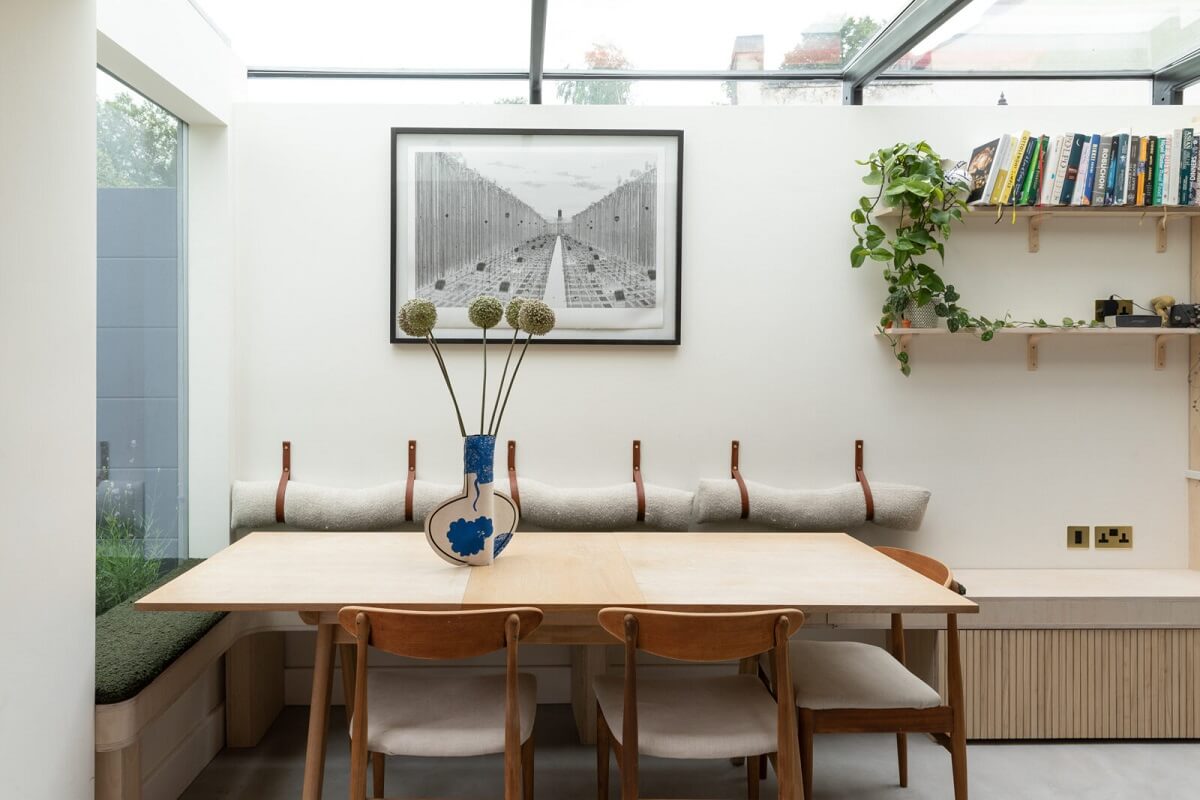 dining table bench seating skylight nordroom