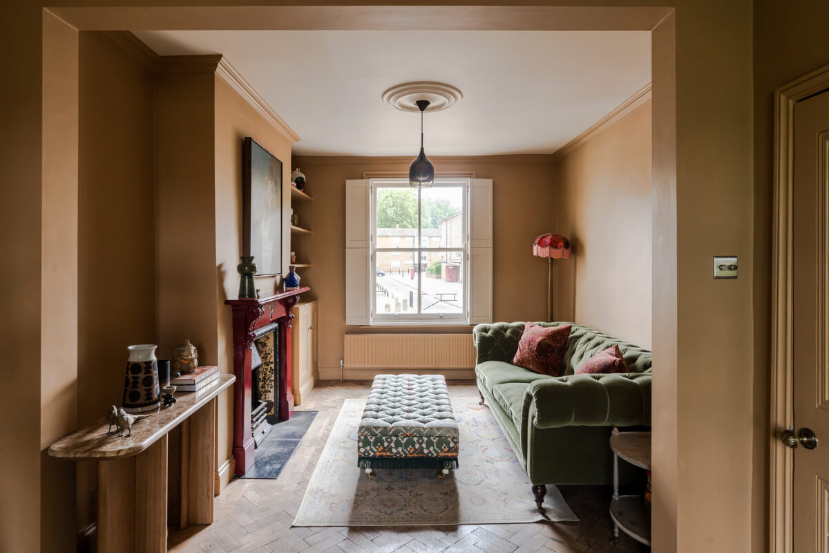 double living room golden walls