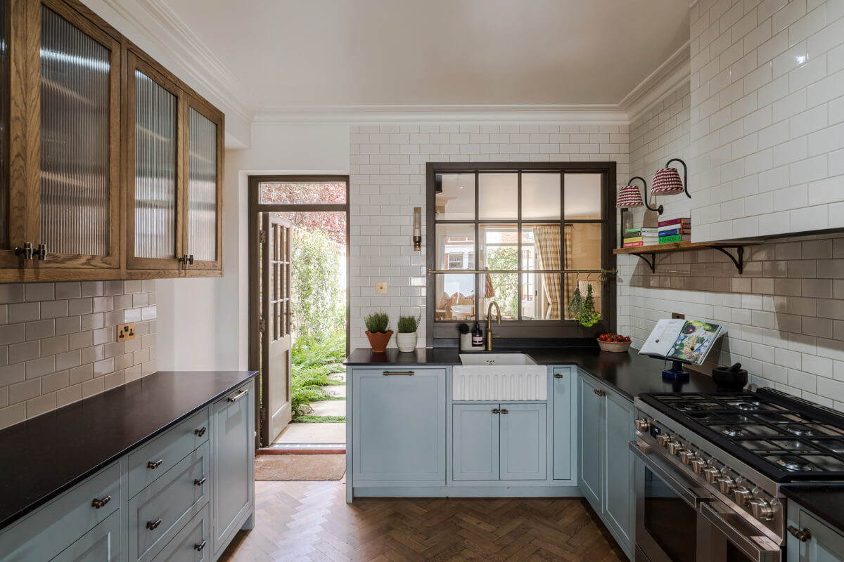 dove blue kitchen cabinets metro tiles
