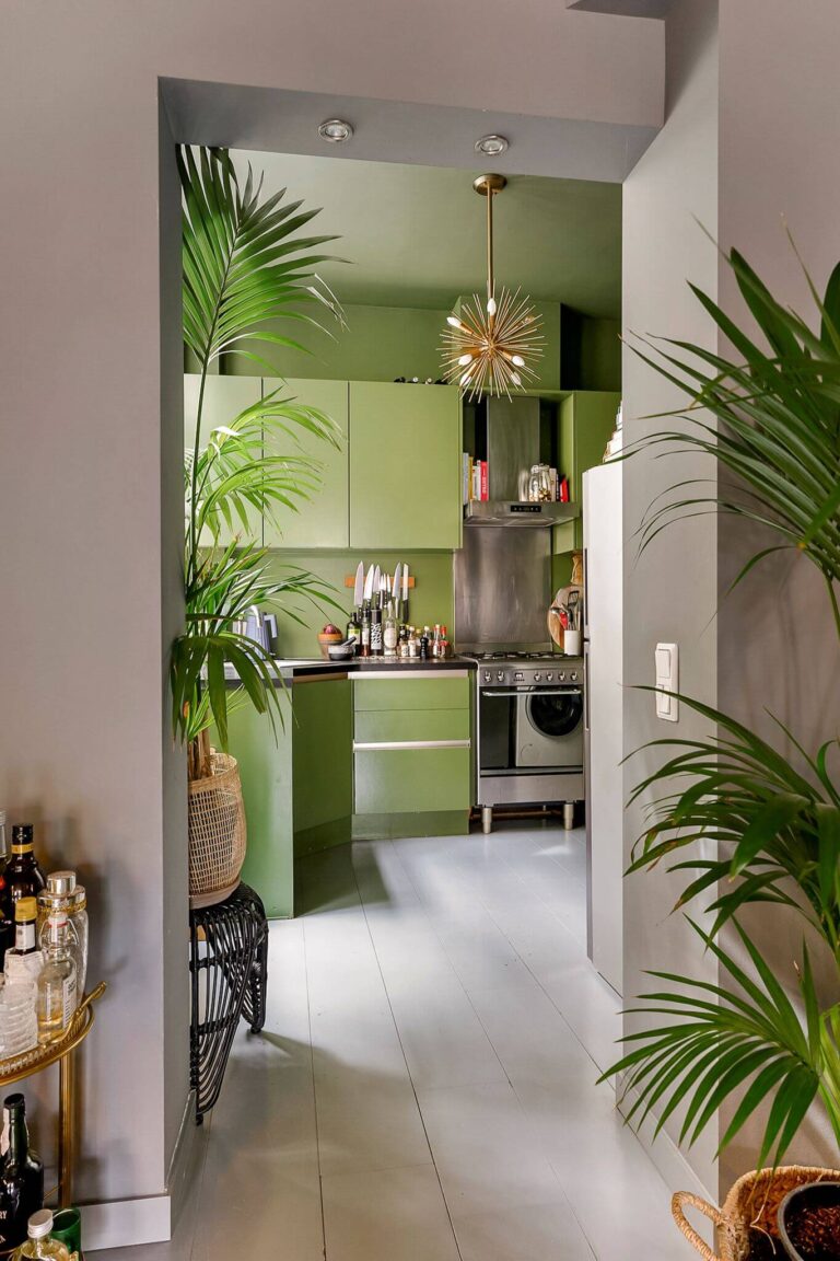 entry into green kitchen