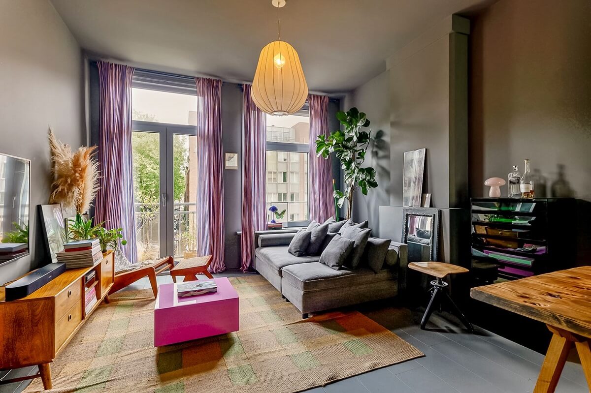 gray living room with pink colors accents nordroom