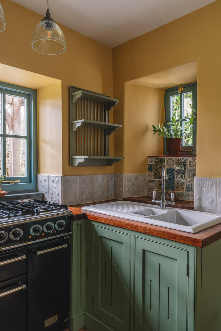 green and yellow cottage kitchen