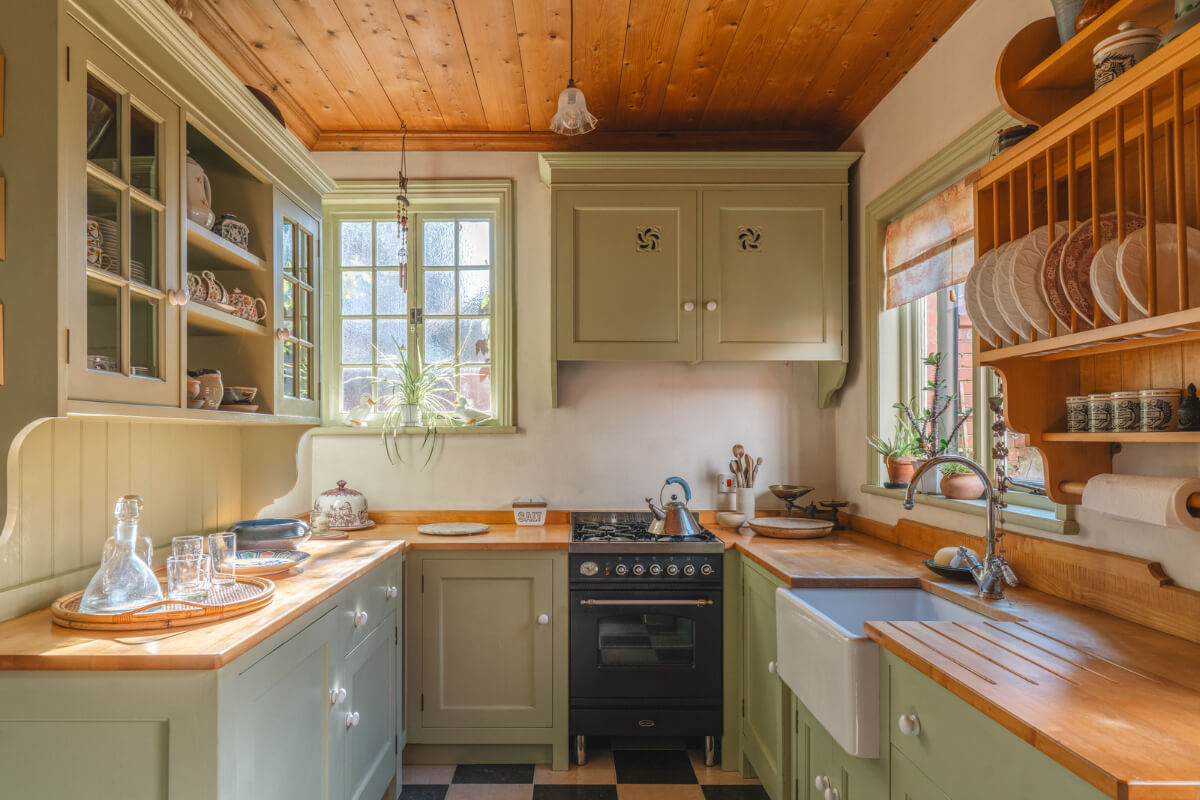 green cottage-style kitchen