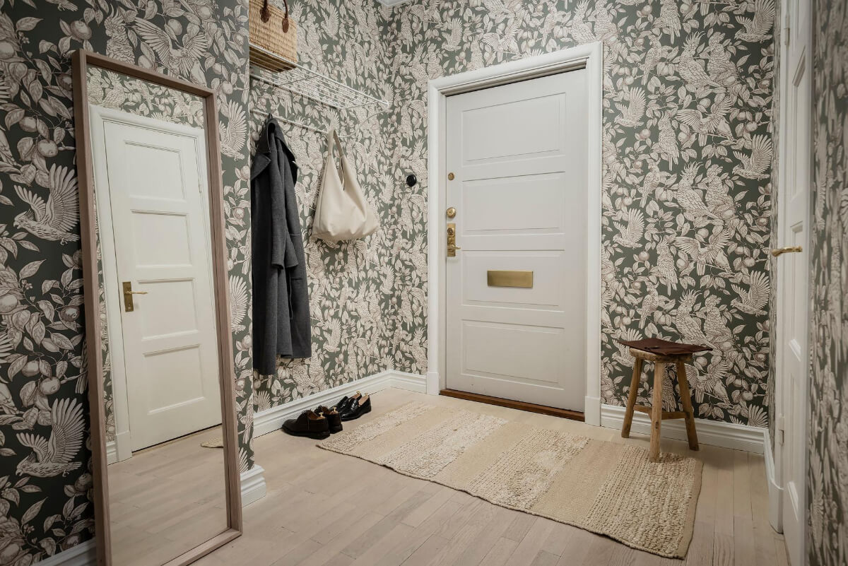 hallway bird wallpaper A Light Corner Apartment with an Open Flowing Floor Plan