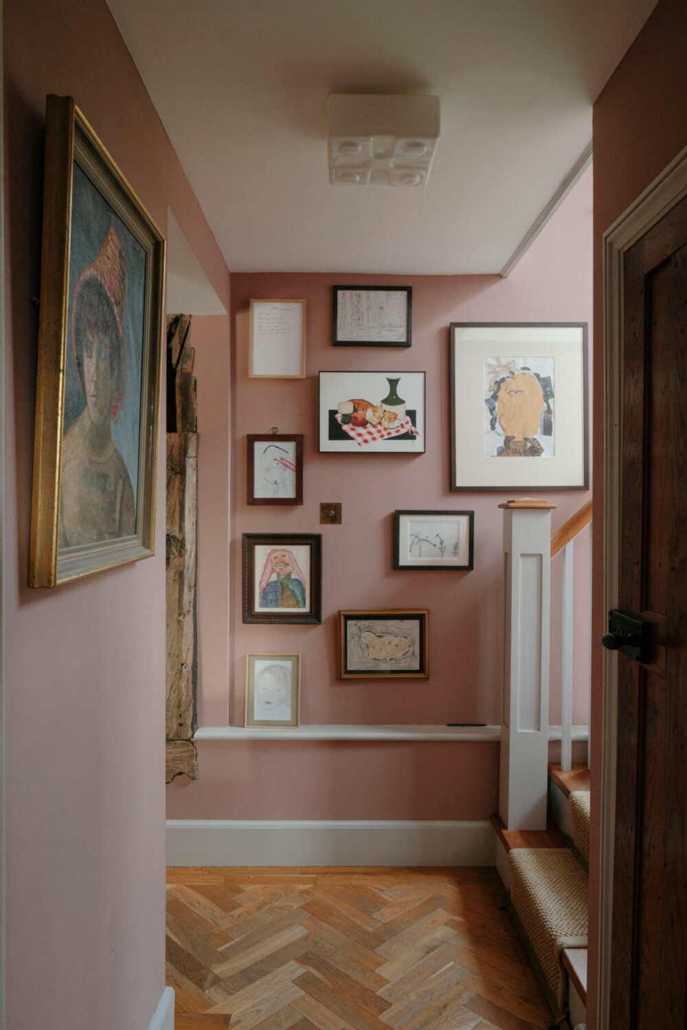 hallway with pink walls