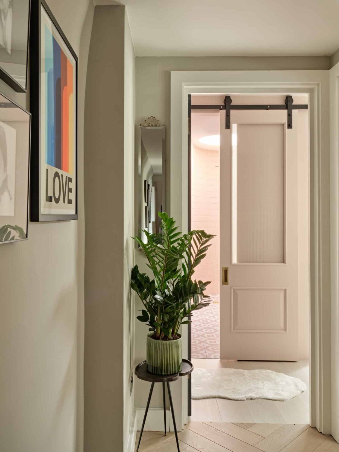hallway with sliding barn door