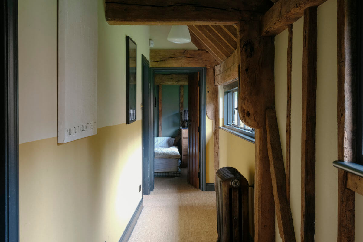 hallway with wooden beams