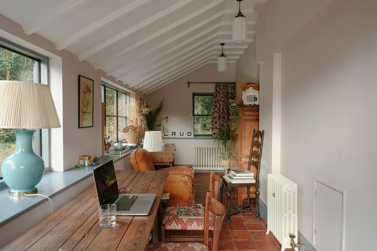 home office with large wooden table