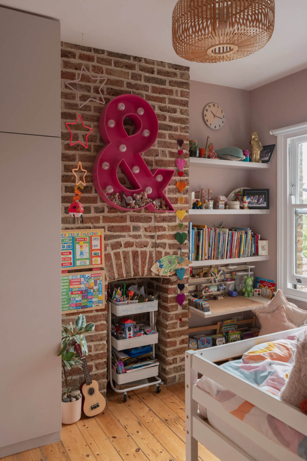 kids bedroom exposed brick wall