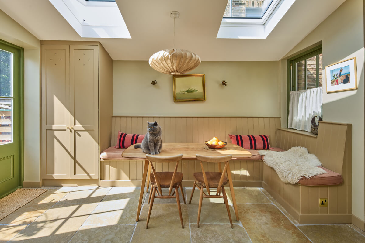 kitchen dining space built-in wooden bench