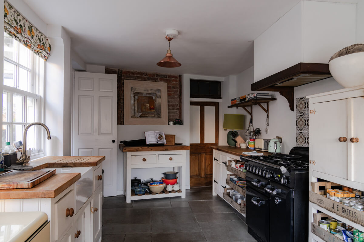 kitchen stone floor lemon curtains