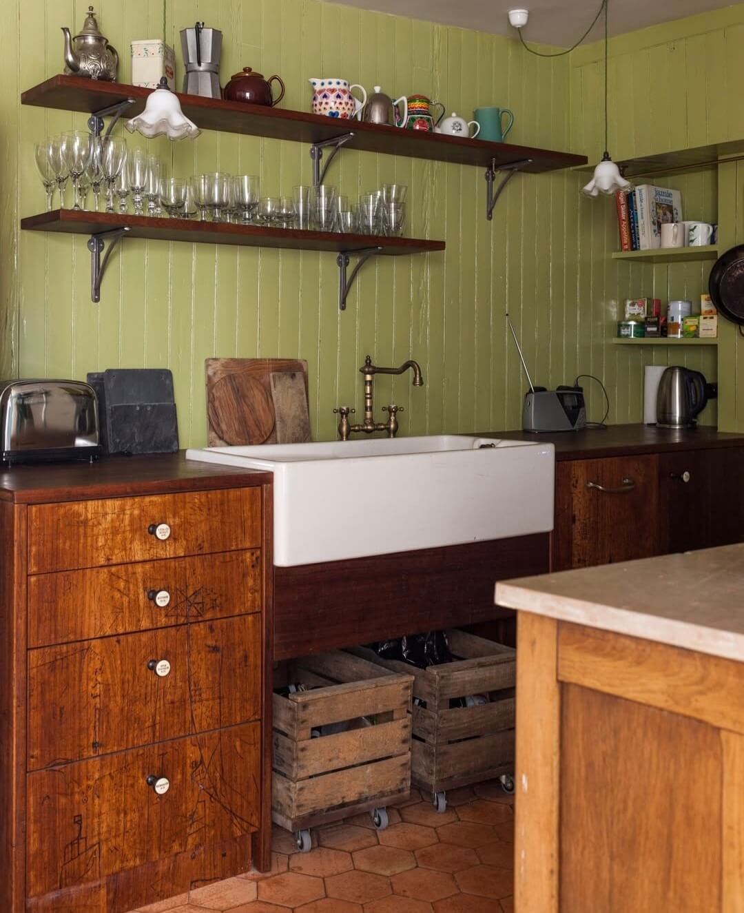 kitchen with reclaimed iroko wood countertop and cabinets nordroom