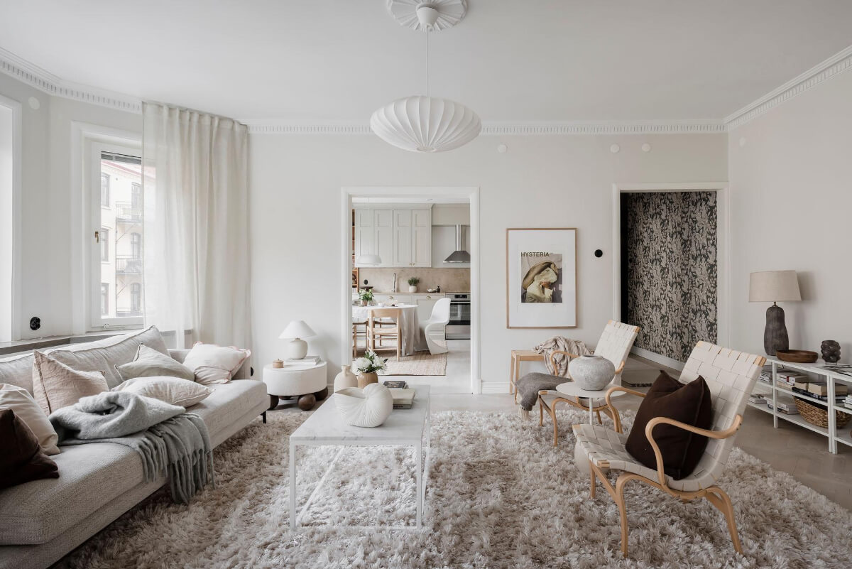 large rug light living room bay window