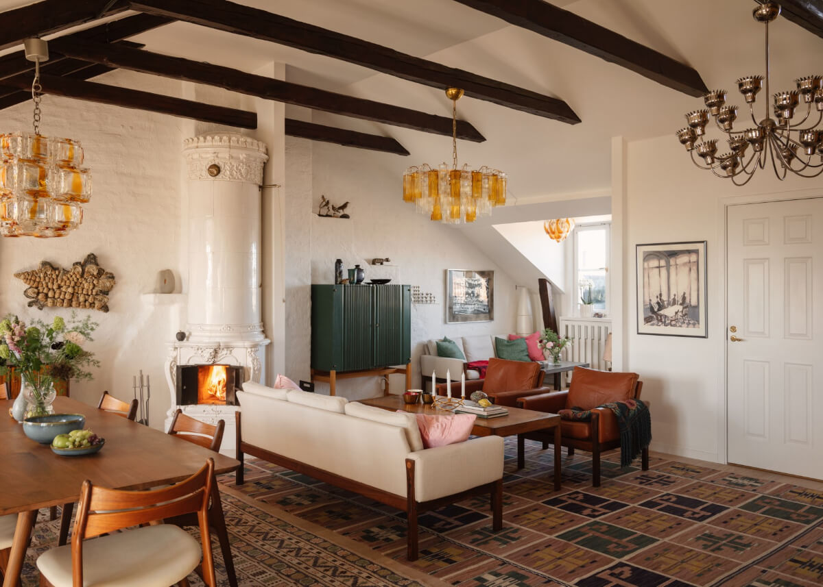 large rugs cozy seating fireplace penthouse