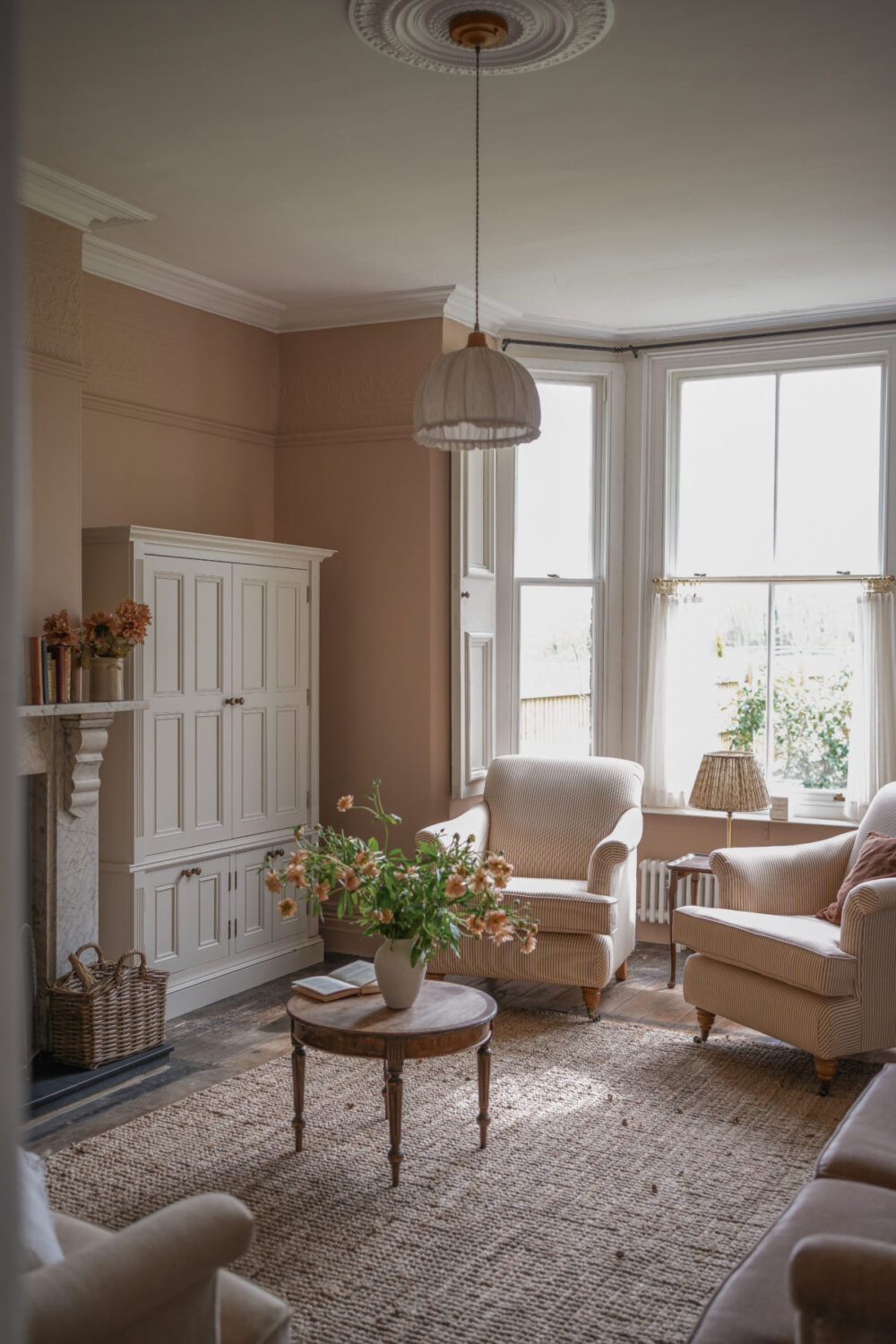 light brown cottage style living room