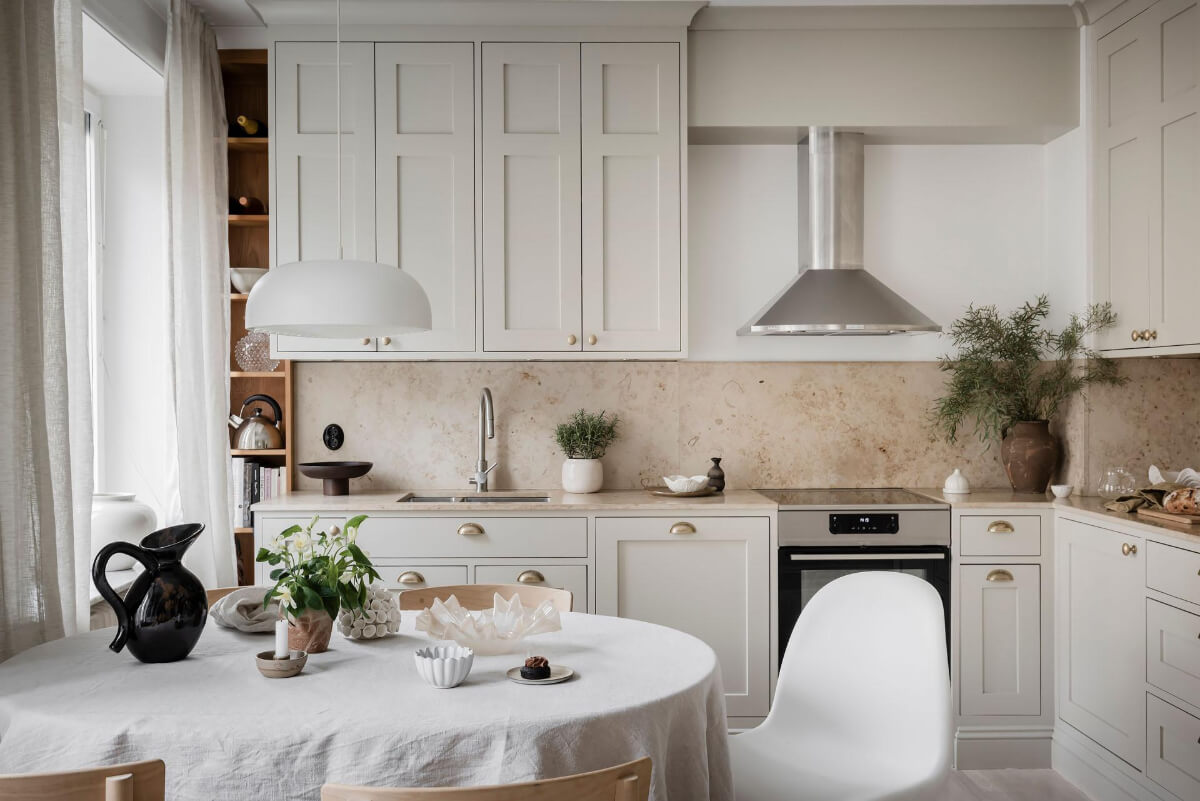 light classic kitchen brass knobs open cabinet