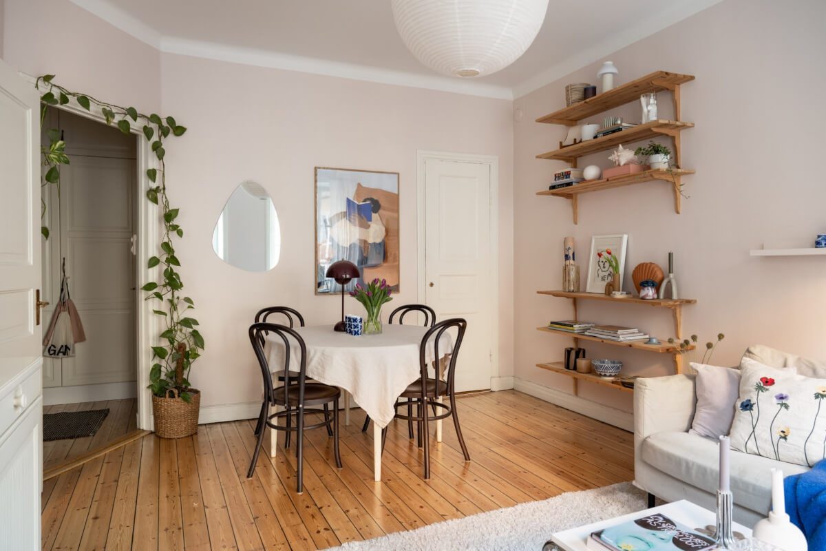 light pink living room wooden floorboards
