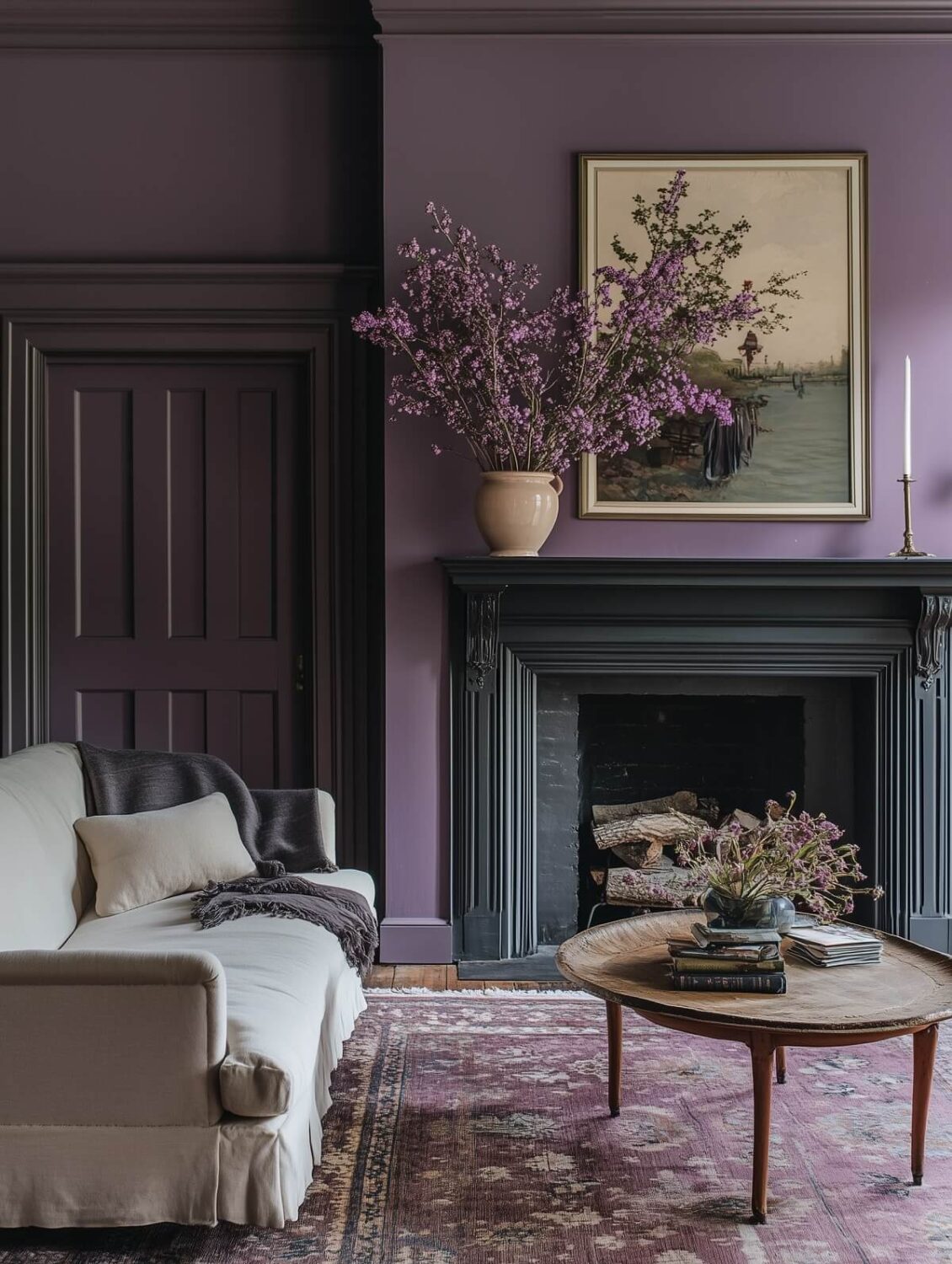 living room black fireplace benjamin moore cinnamon slate nordroom Benjamin Moore Color of the Year 2025: Cinnamon Slate