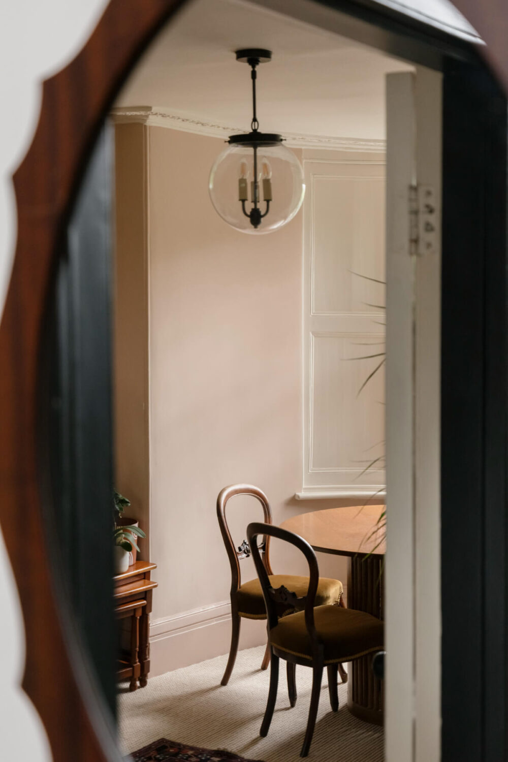 mirror view into dining room