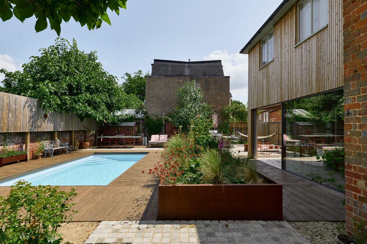 modern garden with pool
