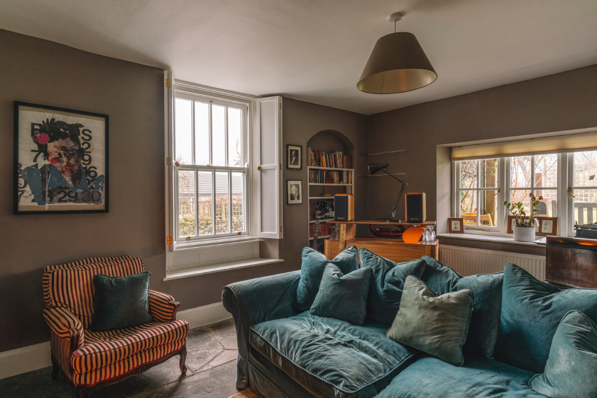 moody living room stone floor