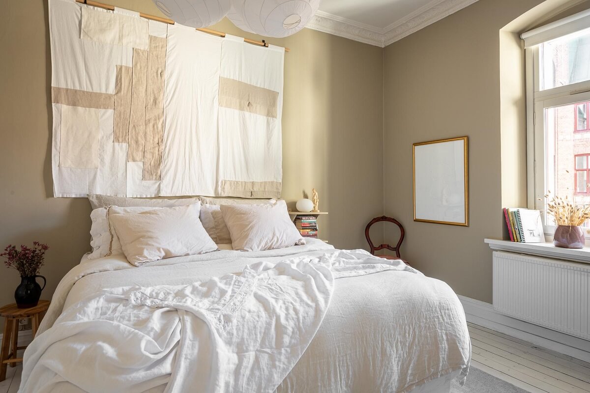 neutral colored bedroom large tapestry nordroom