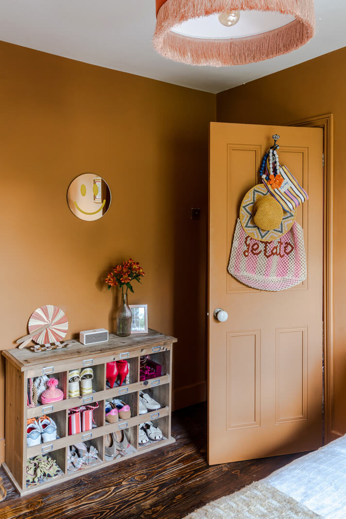 ochre bedroom open shoe cabinet