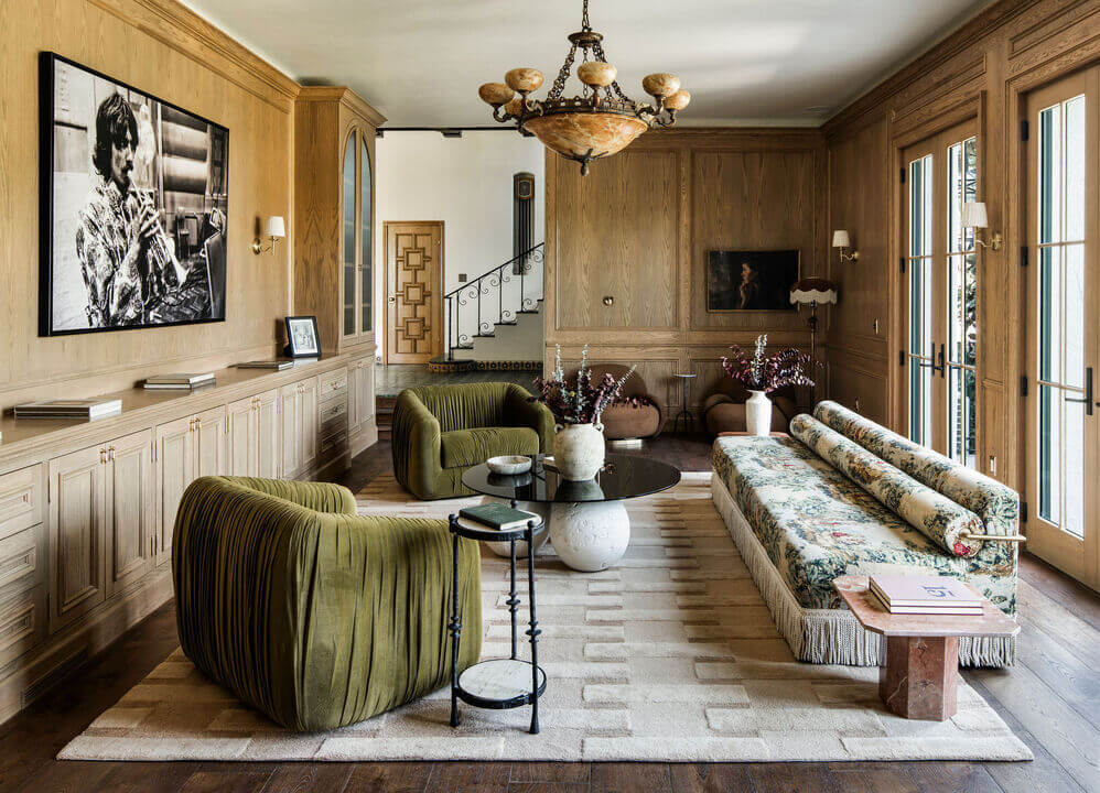 paneled sitting room floral sofa