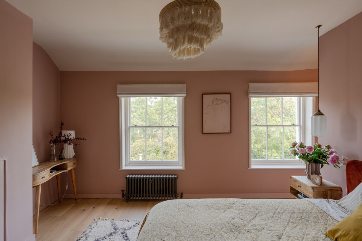 pink bedroom slanted ceiling