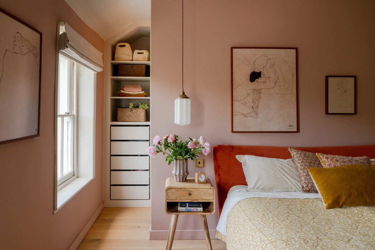 pink bedroom walk-in closet