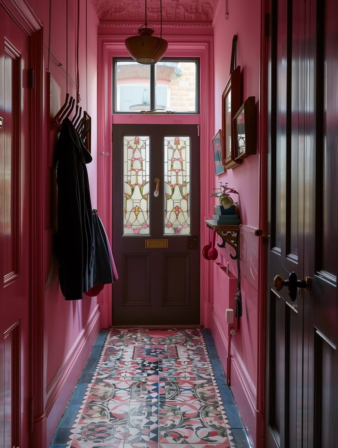 pink hallway in victorian house and colorful floor tiles nordroom