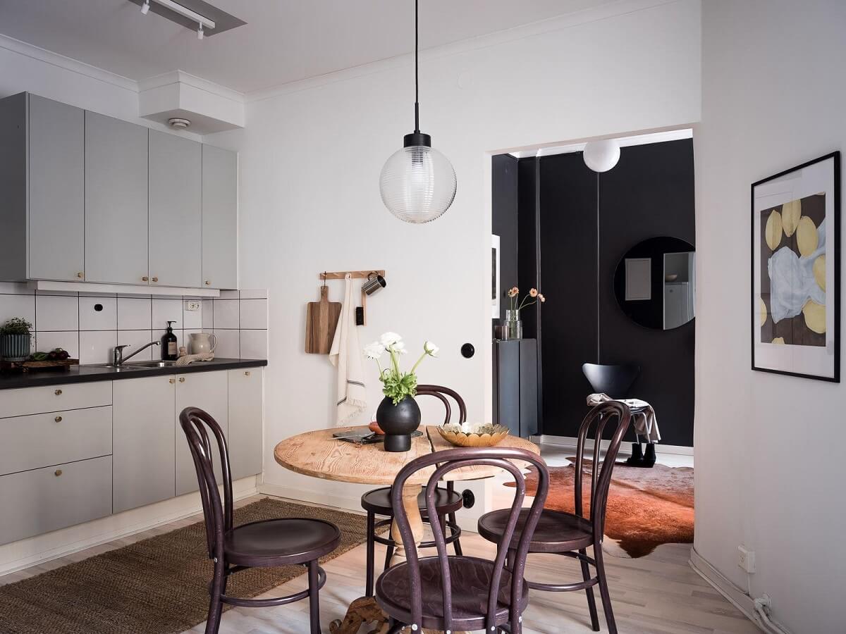 round wooden dining table kitchen studio