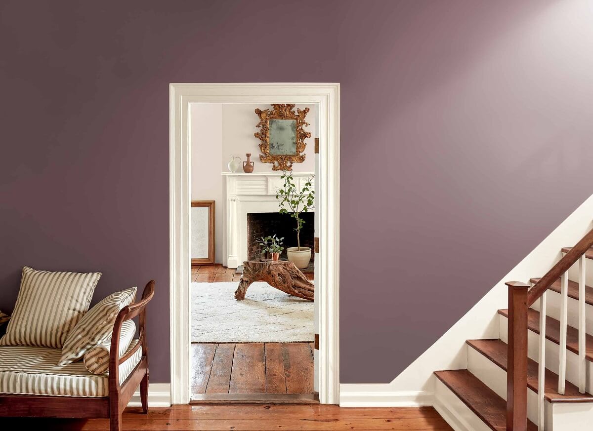 rustic hall living room benjamin moore color of the year 2025 cinnamon slate nordroom